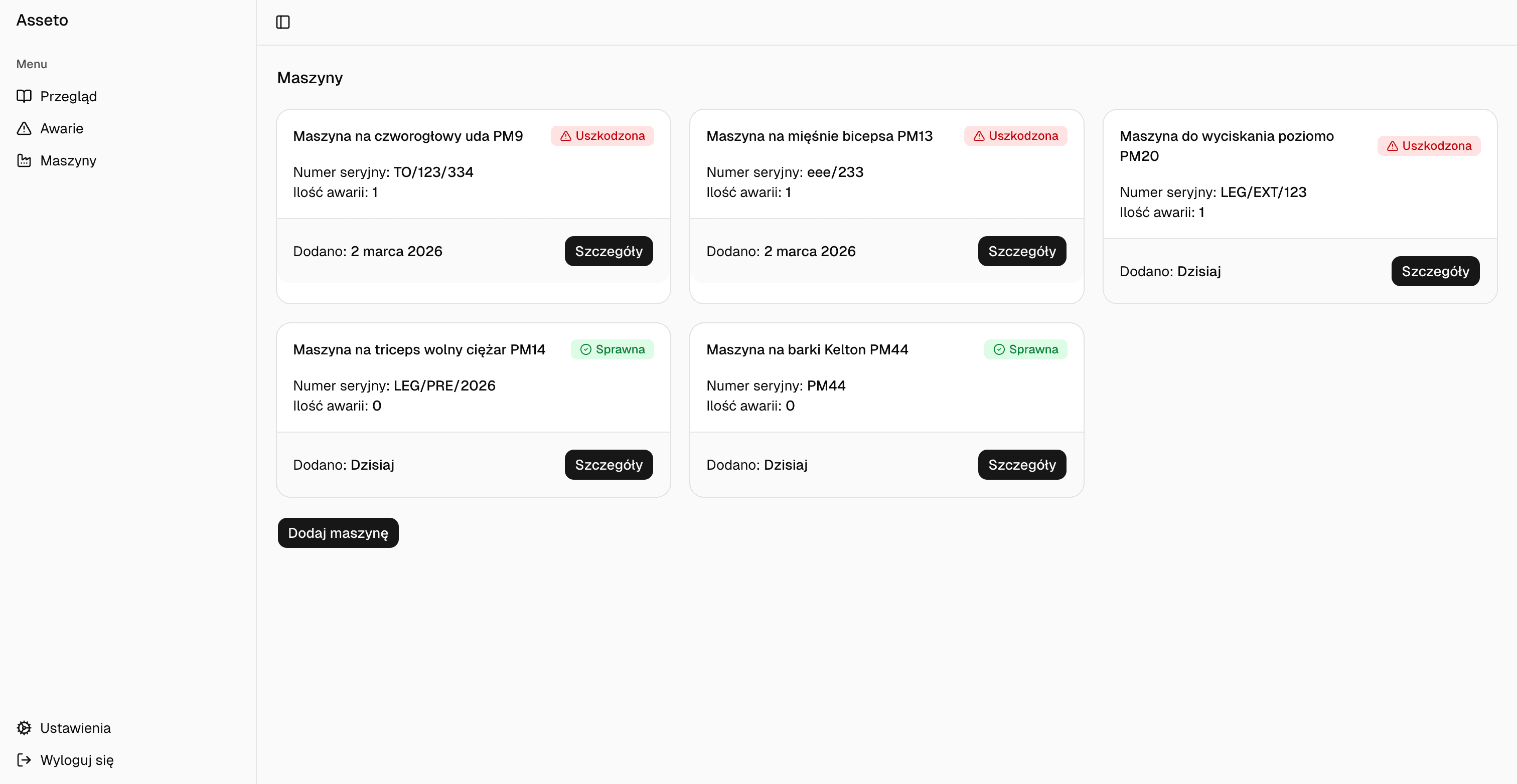 Asseto — panel zarządzania awariami